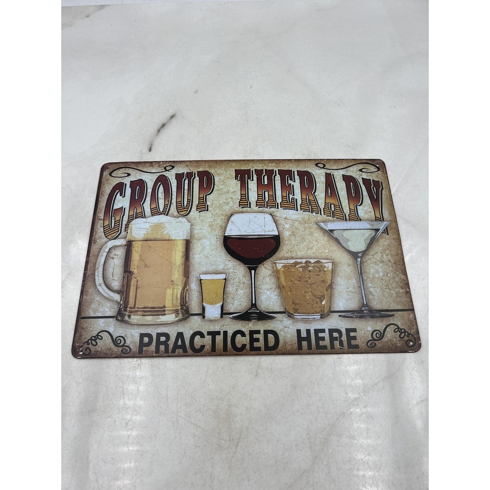 Metal Tin Sign Group Therapy Practiced Here Vintage Bar Decor 12x8 Wall Plaque